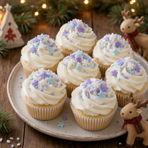 Snowflake Sprinkles Blue & White & Purple Christmas Sprinkles Mixed size snowflake Stars Jimmies CakeCookie Decorating Perfect for Wedding Party Valentine Halloween Christmas Supplies 4.58OZ (4.58 Ounce)
