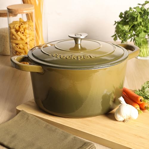 Artisan 7 Quart Enameled Cast Iron Dutch Oven Pot with Lid (Gradient Sage Green / 7-Quart)