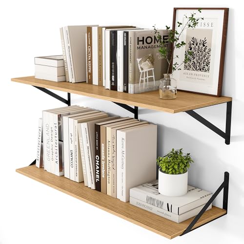 36W x 12D Deep Floating Shelves Set of 2 Oak (Oak With Black Metal Bracket / 36Wx12Dx5.8H)