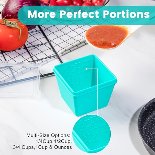 1 Cup Silicone Freezer Molds with Lids & Base (Blue / 8x 1-Cup)
