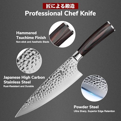 8 Inch Hammered Japanese Chef Knife (Silver)