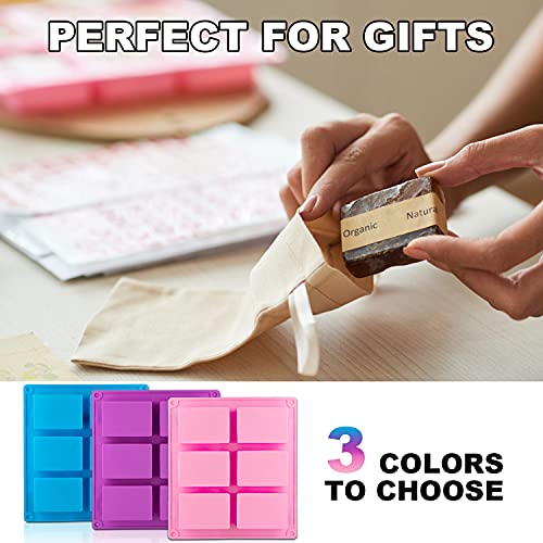 3 Pack Silicone Soap Molds (Pink+Blue+Purple - Rectangle)