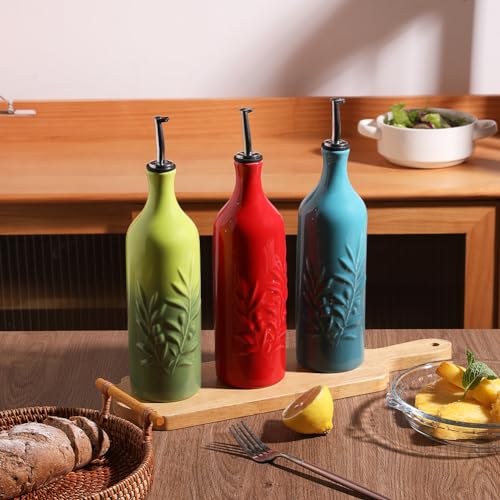 Sweejar Large Ceramic Olive Oil Dispenser Bottle (Red / 24 oz, Set of 1)