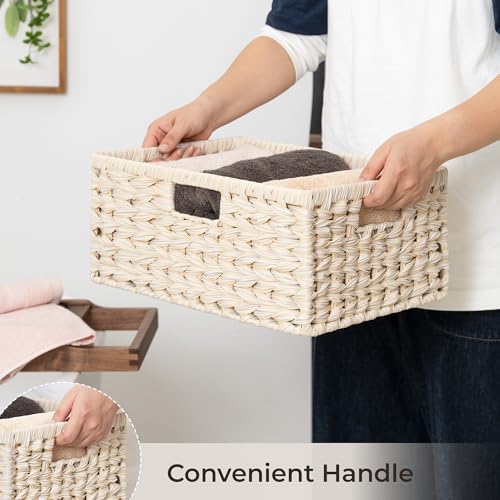 Wicker Storage Baskets for Shelves (Butter Milk / 15"L x 11"W x 6¾"H)