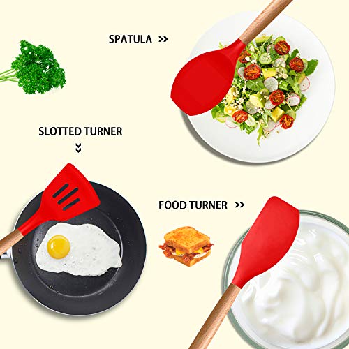 Silicone Cooking Kitchen Utensils Set (Red)