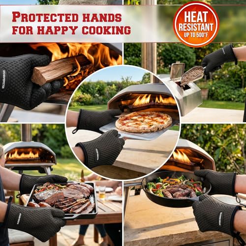 XL Silicone Pizza Oven Gloves Heat Resistant Oven Mitts (Prime Black / X-Large)