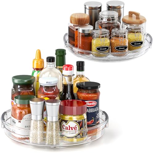 2 Pack Clear Lazy Susan Turntable Organizer for Cabinet (Clear / 2 Pack 10.6in+9.25in)