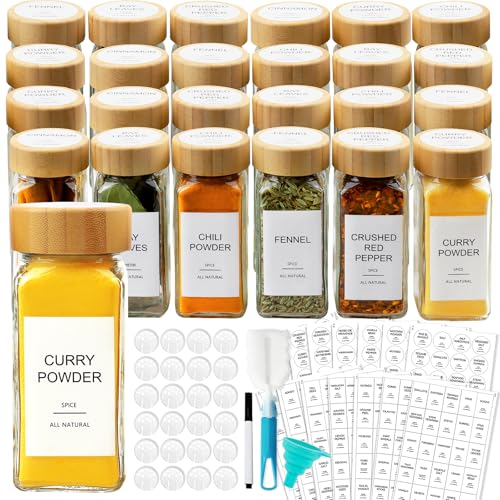 Glass Spice Jars with 398 Labels
