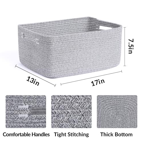 Large Storage Baskets for Shelves (3pcs-L17×W13×H7.5" / Mixed Grey)