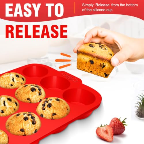 Silicone Muffin Pan with Metal Frame (2 Pcs: 12 Cups with frame, Regular)