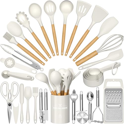Silicone Kitchen Utensil Set (Cream White)