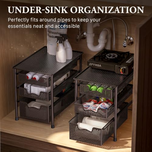 Stackable 3 Tier Sliding Basket Organizer Drawer (3-Tier / Bronze)