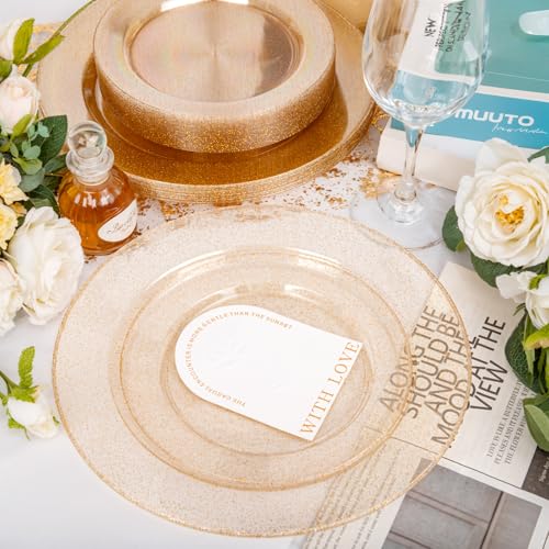 200 Pcs Gold Glitter Plastic Plates (Gold Glitter / 200 Pcs)