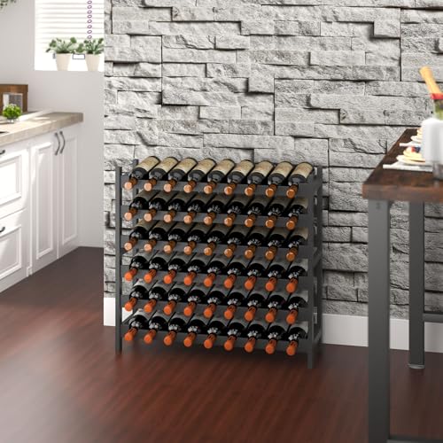 Wine Rack Freestanding Floor (Black Finish 6-tier Without Glass Holder)