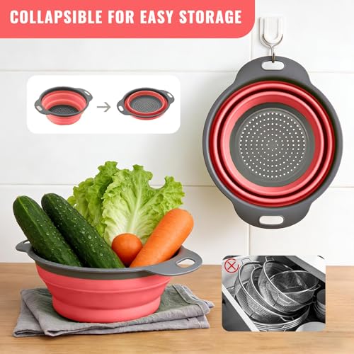 2 Pack Collapsible Silicone Colander with Handle (2 Count)