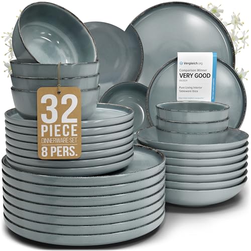 32 Piece Stoneware Dinnerware Set for 8 (Rustic / Smoke Blue / Set for 8 (32pcs))