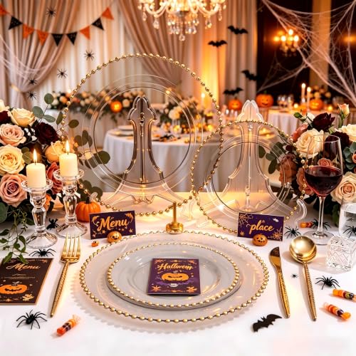 100pcs Elegant Clear Black Plastic Plates with Gold Beads for Gala (Clear Black and Gold Plastic Plates / 100PCS)