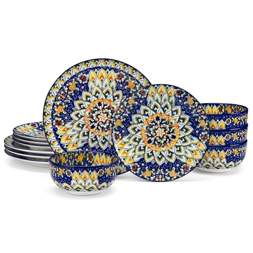 12 Pieces Dinnerware Sets (Service for 4 (12 Pcs) / Bohemian Blue)