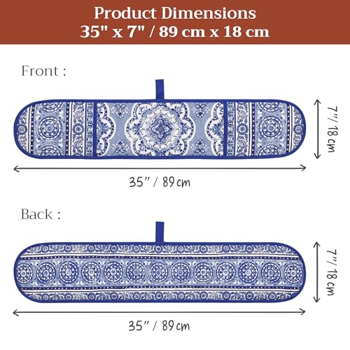 Double Oven Mitts 100% Cotton Double Oven Glove (014 - Melodie Bleue / 7" x 35" (Double Oven Mitt))