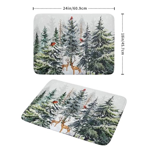 Pine Tree Dish Drying Mat for Kitchen Counter 18x24 Inch Forest Deer Absorbent Dishes Drainer Mats Reversible Microfiber Quick Dry Rack Pad (Pine Tree Deer / 18" x 24")