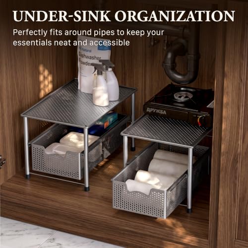 Stackable Under Sink Sliding Basket Drawer (Silver)