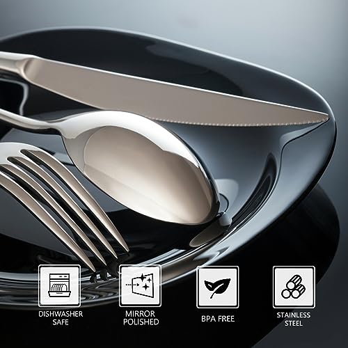 Stainless Steel 12PCS Dinner Set combo with 4 Dinner Knives (7.3''-9.1''Silverware set for 4)