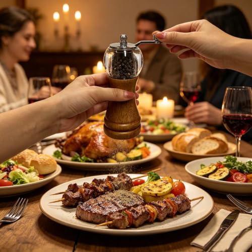 Wooden Salt and Pepper Grinder Set Manual Hand Cranked Salt & Pepper Mill (Burlywood 2pcs-5in)