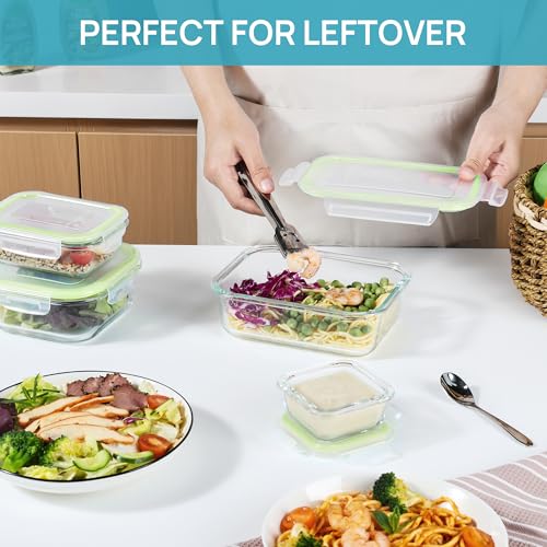 8 Pack Glass Food Storage Containers with Airtight Lids (Grass Green)
