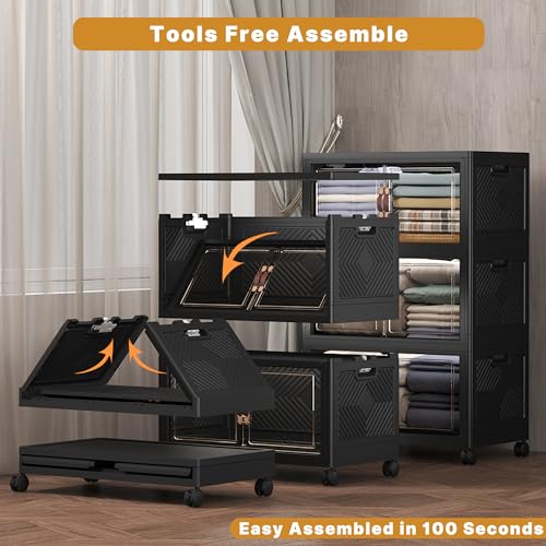 600QT Stackable Storage Bins with Lids (Black / 25.6"L)