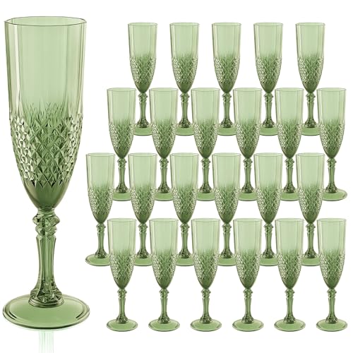 24 Pack Plastic Champagne Flutes (Sage Green)