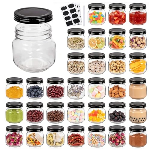 30 Pack Small Mason Jars (8oz - Black Lid)