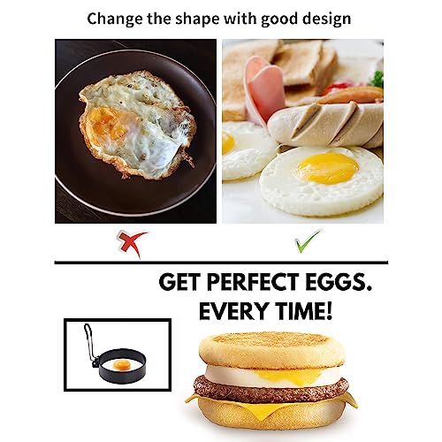 4 Pack Stainless Steel Egg Ring Molds With Non Stick Metal Mold Shaper Circles For Fried Egg McMuffin Sandwiches