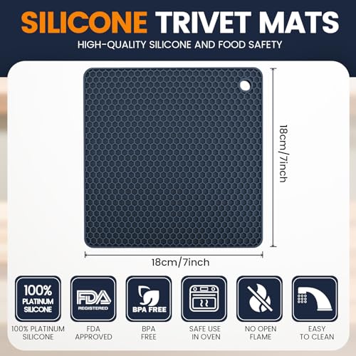 Silicone Trivet Mats 4 Heat Resistant Pot Holders Multipurpose Non (Black Hidden Blue)