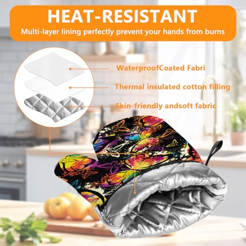 Colorful Butterfly Oven Mitts and Pot Holders Sets 4Pcs (Colorful Butterfly)