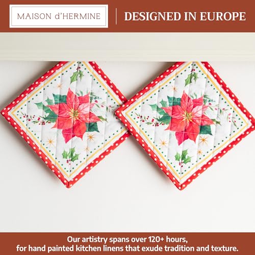 Pot Holders 100% Cotton Potholders (117 - Poinsettia Christmas / 8" x 8" (Pot Holder Pack of 2))