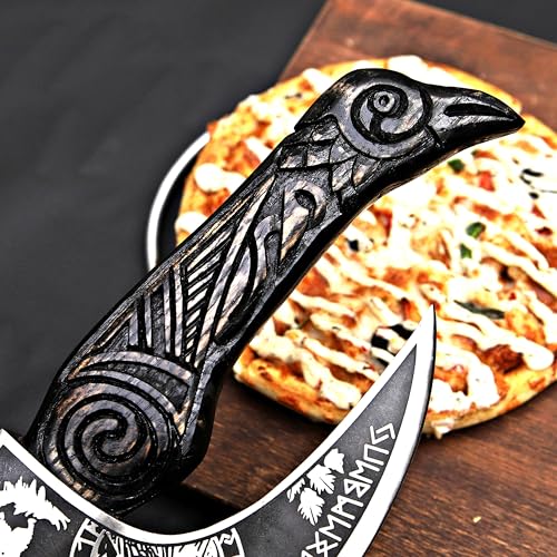 Pizza Cutter Axe Rocker Carbon Steel Slicer Chef Pizza Cutter Viking Axe with Leather Cover (American Eagle)