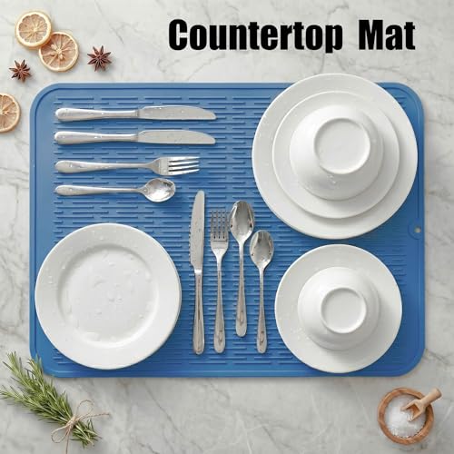 Silicone Dish Drying Mat for Multiple Usage (Lichen Blue / 24"L x 18"W)