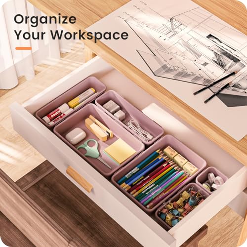 Military Grade】 Drawer Organizer for Vanity Bathroom Makeup Desk (Lilac)
