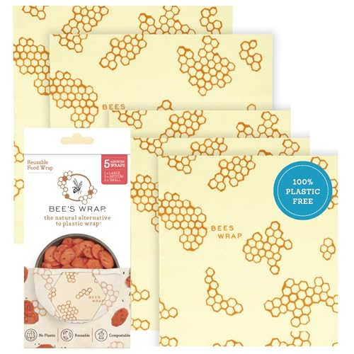 Beeswax Food Wraps (Honeycomb / 2 Large & 3 Medium)