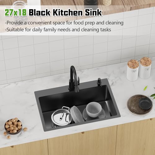 Black 27x18 Inch Kitchen And Bar Sink (27x18 Black)