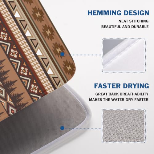 Rustic Bear Deer Dish Drying Mat Boho Ethnic Drainer Rack Pad 18x24 Inch Microfiber Absorbent Dish Sink Mat for Counter Kitchen Tableware (Rustic Bear Deer / 18x24 inch)