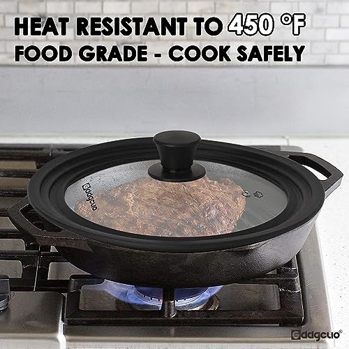 13-14-15 in Universal Pan Lid, Extra Large Silicone Pot Lid for Pots, Pans & Skillets, Replacement Frying Pan Lid with Heat Resistant Silicone Knob, Dishwasher Safe, Black (Black / 13''-14''-15'')
