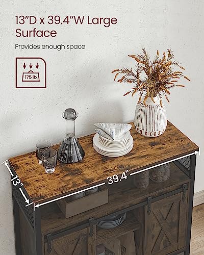 Buffet Cabinet (Without Power Outlet and Light / 13"D x 39.4"W x 31.5"H / Rustic Brown + Ink Black)