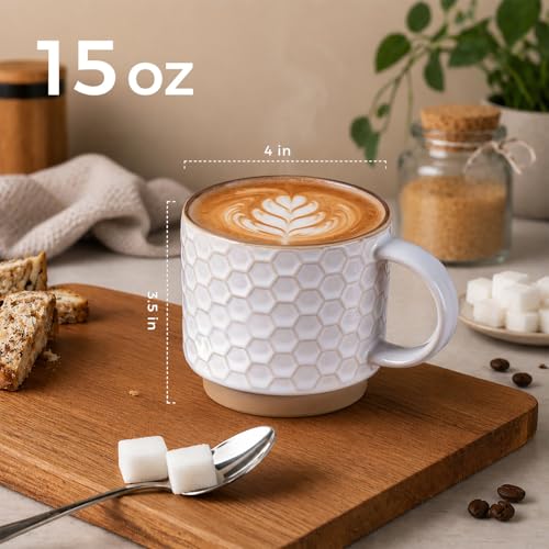 15 OZ Stackable Coffee Mugs Set of 4 (Off-White / 15 Ounces)