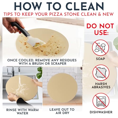 15" Round Pizza Stone for Oven Set 3PCs with Pizza Peel for Oven and Cutter