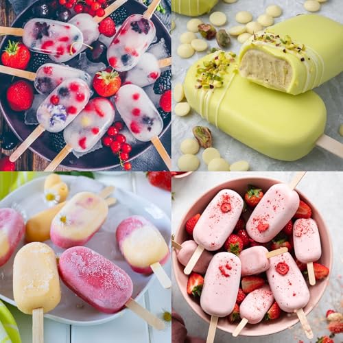 3 Pack Large Silicone Popsicle Molds with 150 Pcs Wooden Sticks (3 Pcs Large - White (150 Sticks))