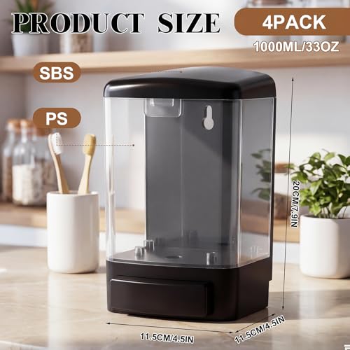 4 Pcs Wall Mounted Soap Dispenser (Clear / 33.8 oz 1000 ml)
