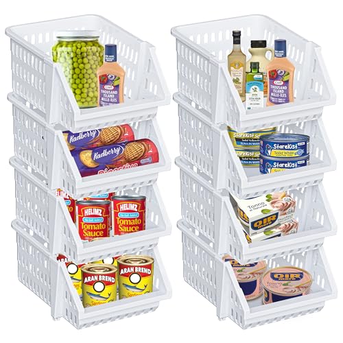 Small Stackable Storage Bins Open Front for Pantry Storage (8 Pack - Small / White)