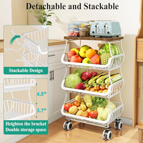 4 Tier Fruit and Vegetable Basket Stand for Kitchen (White / 4 Tiers)