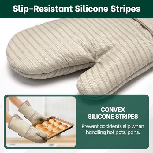 Heat Resistant 500°F Kitchen Oven Mitts 2 (Beige)